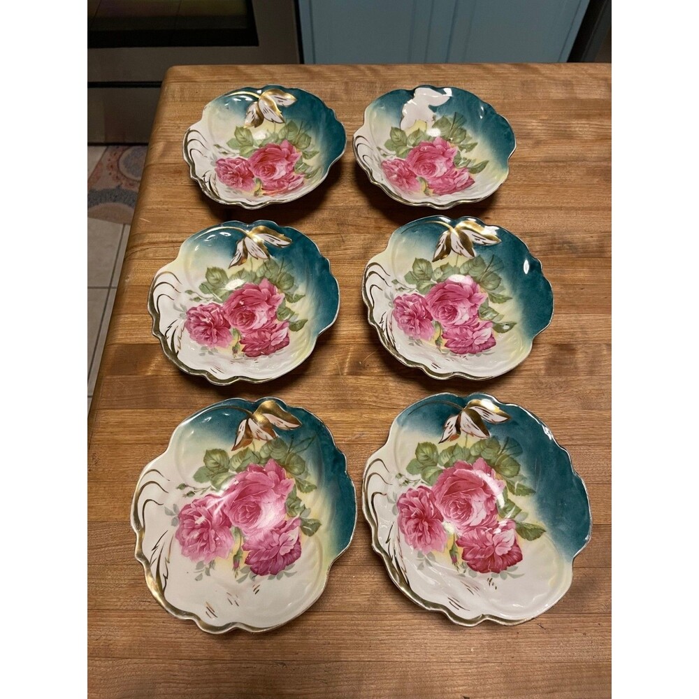 Antique set of 6 Bavarian Porcelain Fruit Bowls dishes hand painted